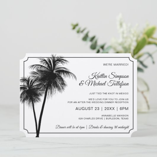 ヤシの木の目的地招待状 | 黒のクラフト紙 招待状 (スタンド正面)