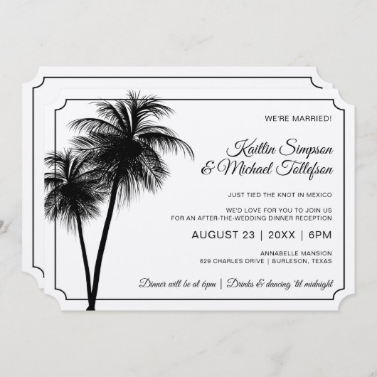ヤシの木の目的地招待状 | 黒のクラフト紙 招待状 (正面/裏面)