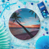 ヤシの木の砂浜の熱帯楽園の島 ペーパープレート (パーティー)