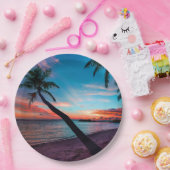 ヤシの木の砂浜の熱帯楽園の島 ペーパープレート (パーティー)