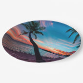 ヤシの木の砂浜の熱帯楽園の島 ペーパープレート (アングル)