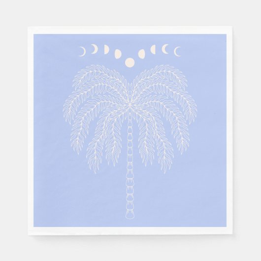 ヤシの木の線スケッチ白薄紫ムーン相 スタンダードランチョンナプキン (正面)