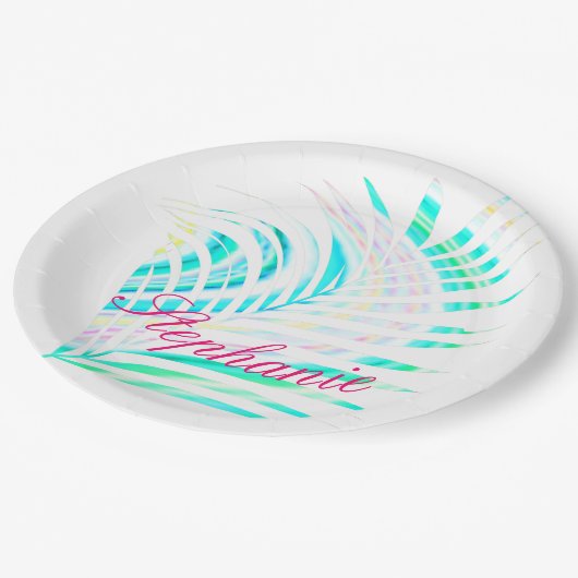 ヤシの木の葉のパターン数々のトロピカルカラー名 ペーパープレート (アングル)