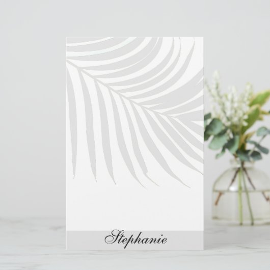 ヤシの木の葉の灰色のモノグラムのな一流のユニークなカッコいい 便箋 (スタンド正面)