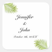ヤシの木の葉の緑の水色葉の結婚 スクエアシール (正面)