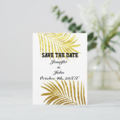 ヤシの木の葉の金の箔葉の日付を保存 ポストカード (スタンド正面)