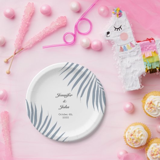 ヤシの木の葉ほこりっぽい青離れのクール結婚 ペーパープレート (パーティー)