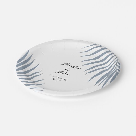 ヤシの木の葉ほこりっぽい青離れのクール結婚 ペーパープレート (アングル)