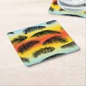 ヤシの木の葉：シームレスなパターン。 スクエアペーパーコースター (アングル)