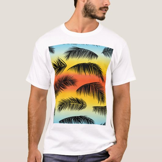 ヤシの木の葉:シームレスなパターン。 Tシャツ (正面)
