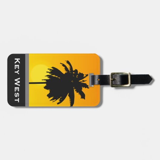 ヤシの木の金日没のKey Westの熱帯カスタム ラゲッジタグ (正面横)