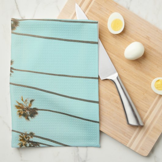 ヤシの木の黄色の日差し、柔らかい軽食 キッチンタオル (四つ折り)