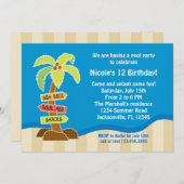 ヤシの木はプールのパーティの招待状を歌います 招待状 (正面/裏面)