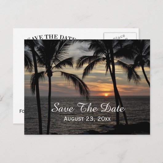 ヤシの木は日付を保存する目的地の結婚式 案内ポストカード (正面/裏面)