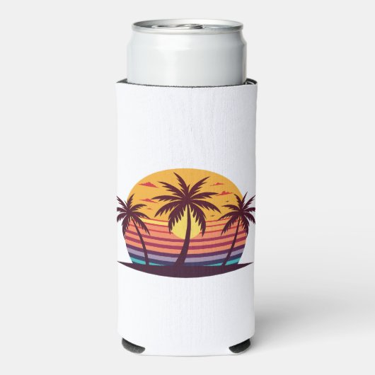 ヤシの木を持つ夕日Vector-98801 スリム缶クーラー (Seltzer裏面)