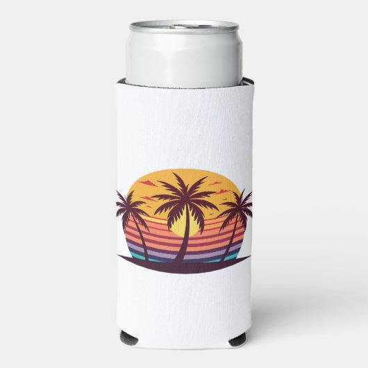 ヤシの木を持つ夕日Vector-98801 スリム缶クーラー (Seltzer正面)