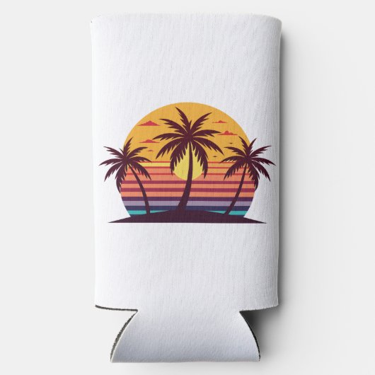 ヤシの木を持つ夕日Vector-98801 スリム缶クーラー (裏面)