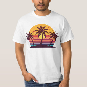 ヤシの木を持つ夕日Vector-98801 Tシャツ