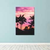 ヤシの木を通る夕日 キャンバスプリント (インサイチュ (ウッドフロア))