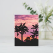ヤシの木を通る夕日 ポストカード (スタンド正面)