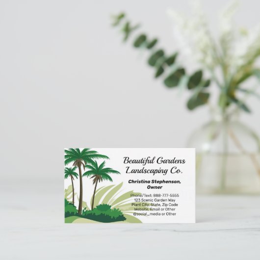ヤシの木グラフィック風景芝気に刈り機 名刺 (スタンド正面)