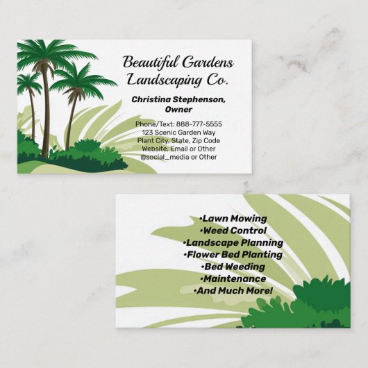 ヤシの木グラフィック風景芝気に刈り機 名刺 (正面/裏面)