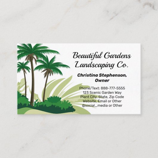 ヤシの木グラフィック風景芝気に刈り機 名刺 (正面)