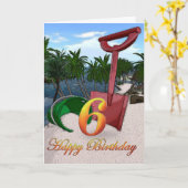 ヤシの木サイドビーチ海熱帯6th誕生日 カード (黄色い花)