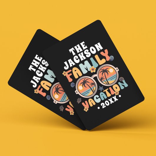 ヤシの木サングラスのレトロな家族の休暇のグルービー トランプ