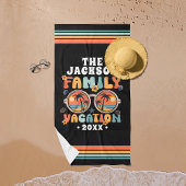 ヤシの木サングラスのレトロな家族の休暇のグルービー ビーチタオル