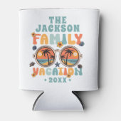 ヤシの木サングラスのレトロな家族の休暇のグルービー 缶クーラー (正面)