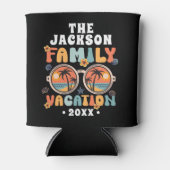 ヤシの木サングラスのレトロな家族の休暇のグルービー 缶クーラー (正面)