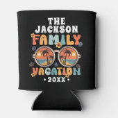 ヤシの木サングラスのレトロな家族の休暇のグルービー 缶クーラー (裏面)