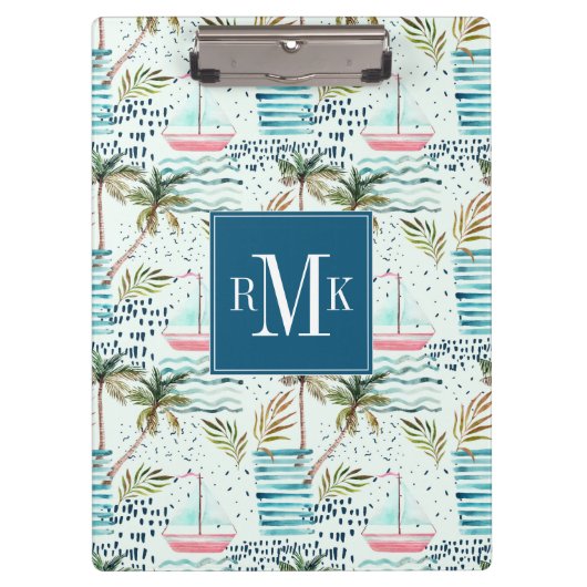 ヤシの木パターンが付いている水彩画のヨット クリップボード (正面)