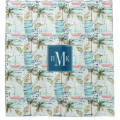 ヤシの木パターンが付いている水彩画のヨット シャワーカーテン (正面)