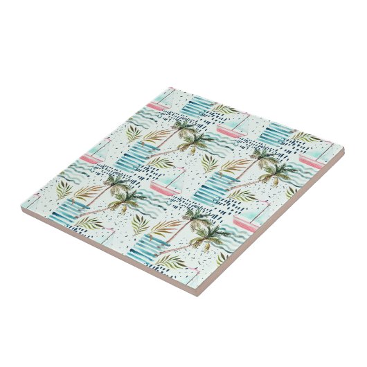 ヤシの木パターンが付いている水彩画のヨット タイル (側面)