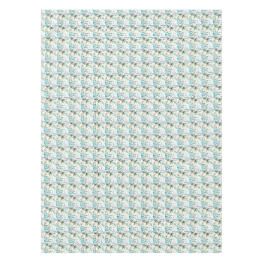 ヤシの木パターンが付いている水彩画のヨット テーブルクロス (正面)