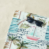 ヤシの木パターンが付いている水彩画のヨット ビーチタオル (インサイチュ)