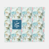 ヤシの木パターンが付いている水彩画のヨット フリースブランケット (正面(横))