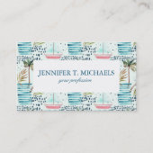 ヤシの木パターンが付いている水彩画のヨット 名刺 (正面)