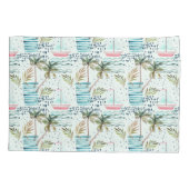 ヤシの木パターンが付いている水彩画のヨット 枕カバー (裏面-左)