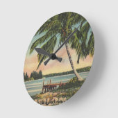 ヤシの木ヴィンテージ ラウンド壁時計 (傾斜)