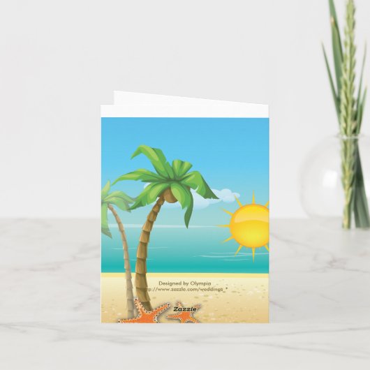 ヤシの木及びヒトデのビーチ結婚式は感謝していしています サンキューカード (裏面)