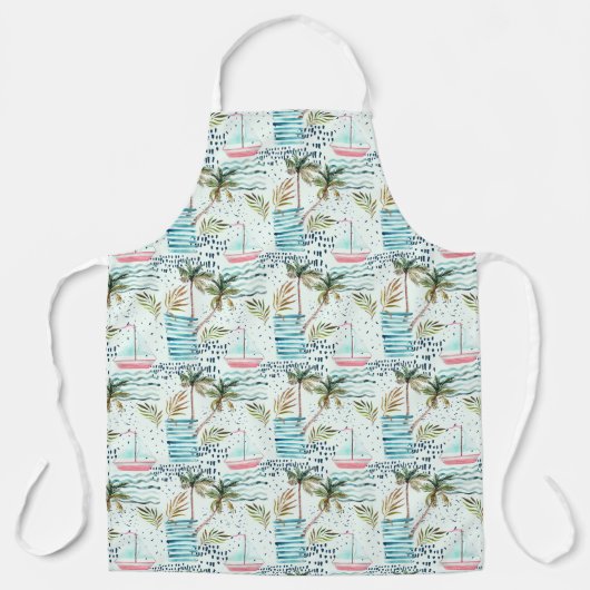ヤシの木模様の水彩帆船 エプロン (正面)
