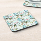 ヤシの木模様の水彩帆船 コースター (左側)