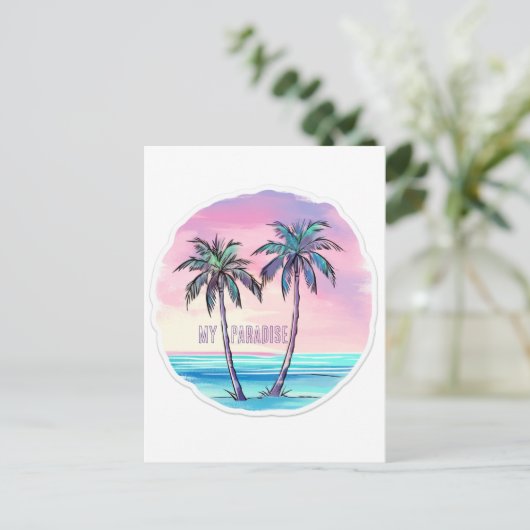 ヤシの木2本 ポストカード (スタンド正面)