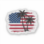 ヤシの木 アメリカ国旗 愛国 ビーチ ベクターアート シール (正面)