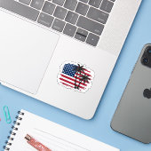 ヤシの木 アメリカ国旗 愛国 ビーチ ベクターアート シール (ノートパソコンとiPhone)