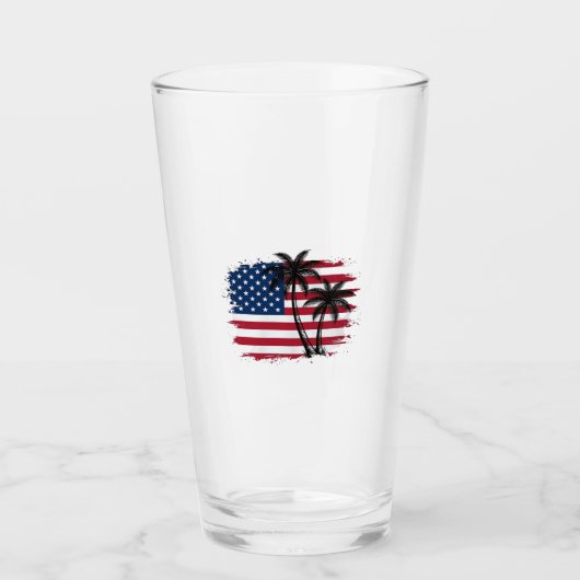 ヤシの木 アメリカ国旗 愛国 ビーチ ベクターアート タンブラーグラス (正面)