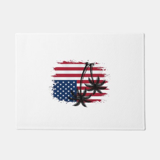 ヤシの木 アメリカ国旗 愛国 ビーチ ベクターアート ドアマット (正面)